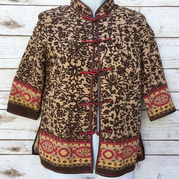Asian Inspired Print Jacket with Mandarin Collar - Picture 3 of 6